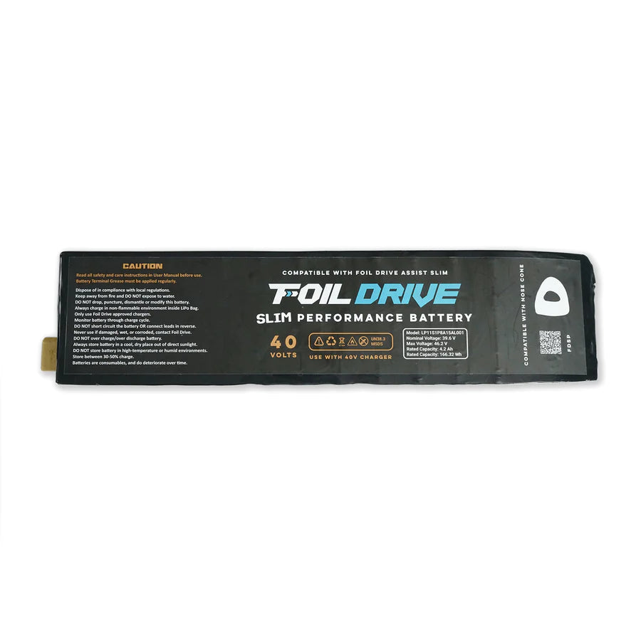 A clean product picture of the foil drive slim performance battery.