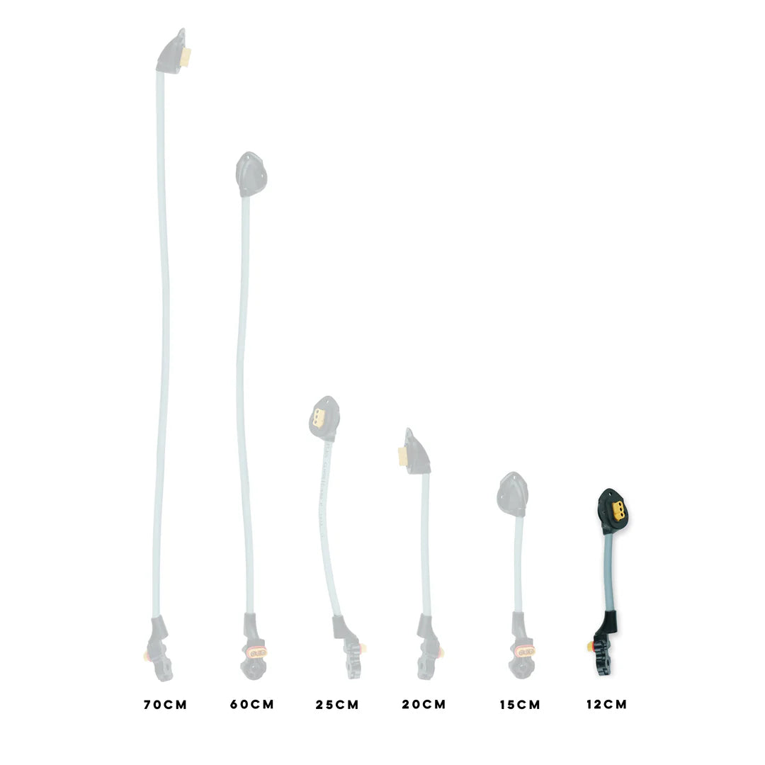 The 12 cm Foil Drive Removable v2 Motor Cable in comparison to the other sizes.