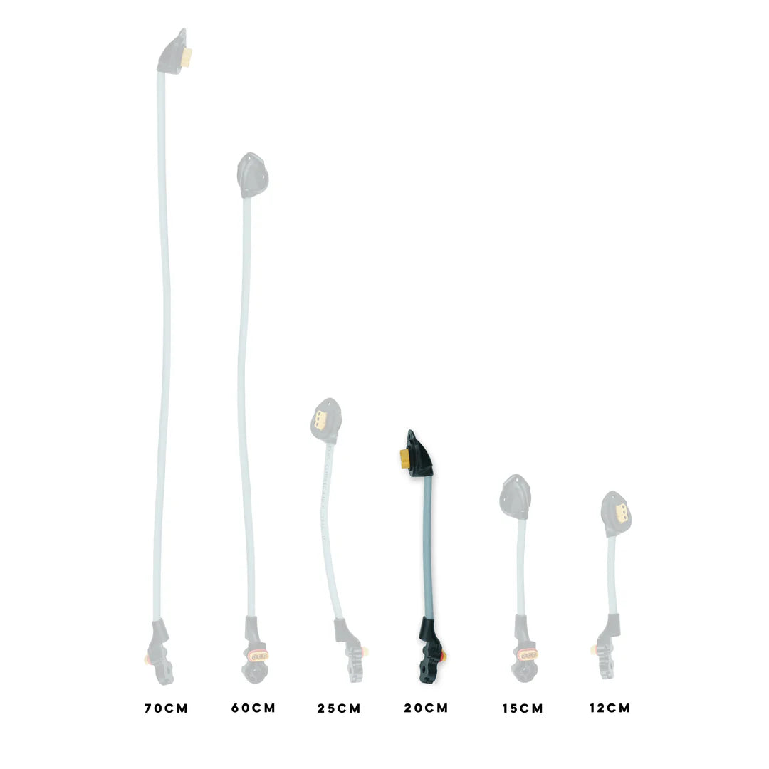 The 20ccm Foil Drive Removable v2 Motor Cable in comparison to the other sizes.