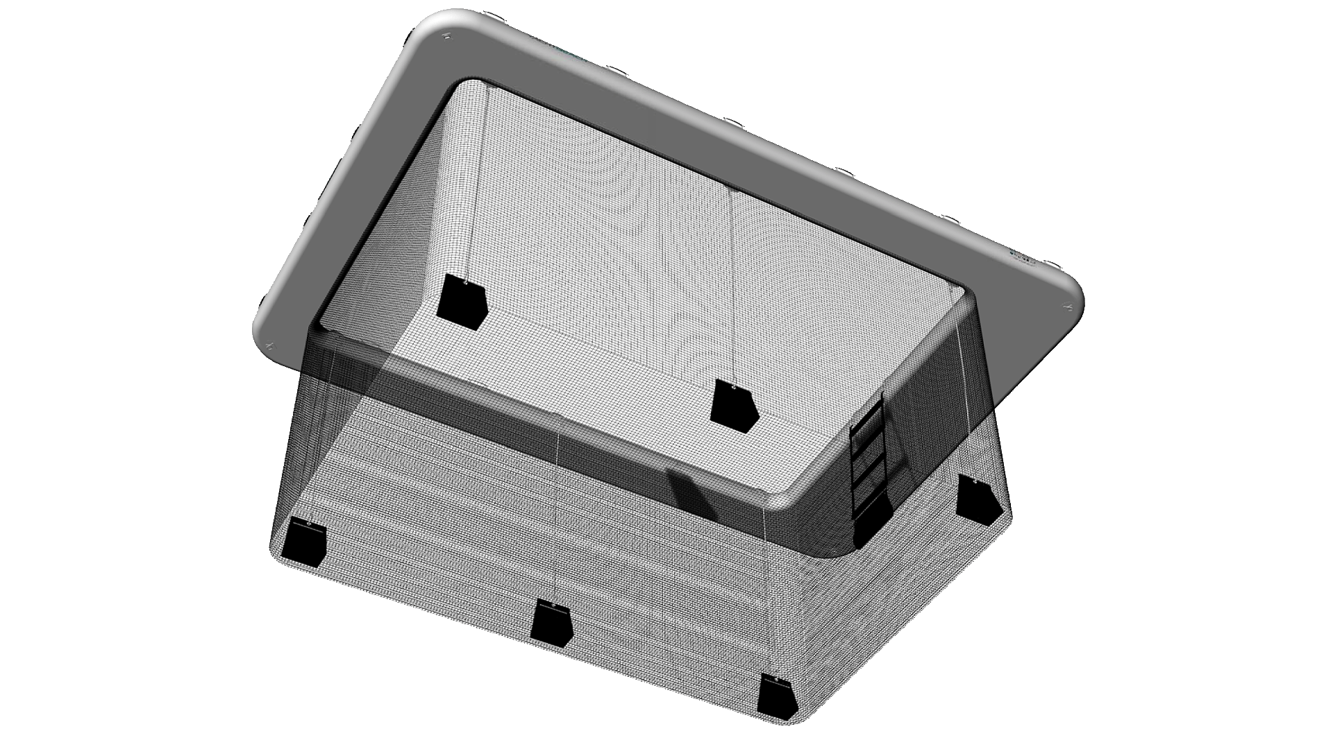 Yachtbeach Luxury Pool - Floating safety bathing platform with net, non-slip surface, ladder and stabilizing weights from below from below.